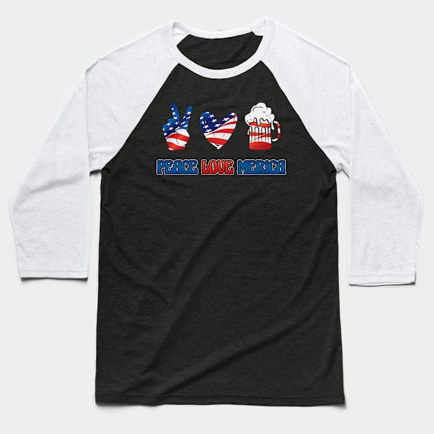 Peace Love Merica 4th of July American Flag Baseball T-Shirt by aneisha